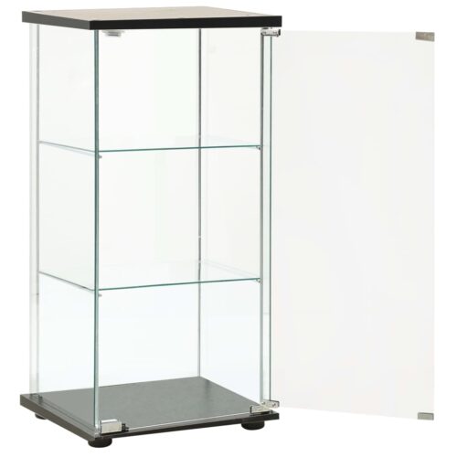 3-Tier Display Cabinet Tempered Glass Decor Storage Shelf Rack Organiser Black - Image 3