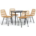 5-Piece Garden Dining Set Poly Rattan Wicker Outdoor Patio Furniture