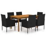 7-Piece Garden Dining Set Black Outdoor Patio Lounge Furniture