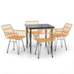 5-Piece Garden Dining Set Poly Rattan Wicker Outdoor Patio Furniture