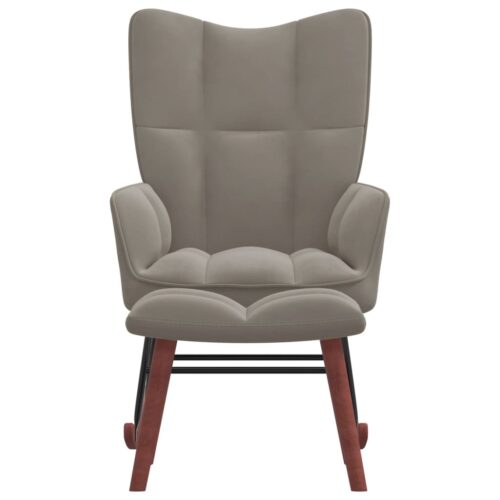 Rocking Chair with a Stool Light Grey Velvet - Image 2