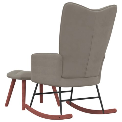 Rocking Chair with a Stool Light Grey Velvet - Image 4