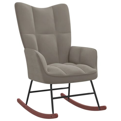 Rocking Chair with a Stool Light Grey Velvet - Image 5