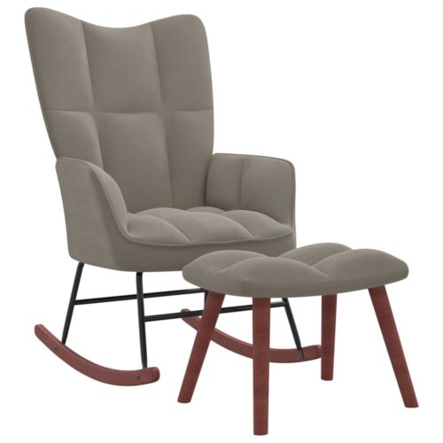 Rocking Chair with a Stool Light Grey Velvet - Image 12