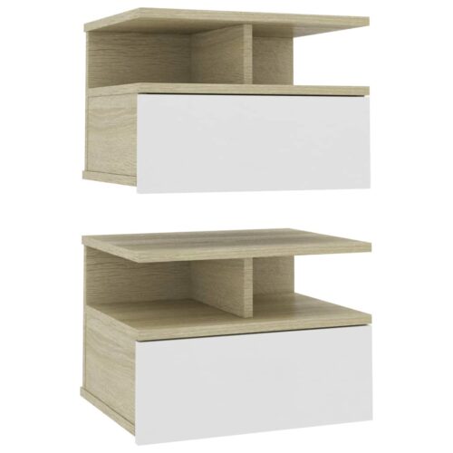 Floating Nightstands 2pcs White Sonoma Oak 40x31x27cm Engineered Wood - Image 2