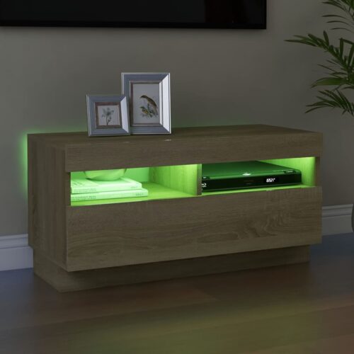 TV Cabinet with LED Lights Sonoma Oak 80x35x40cm - Image 5