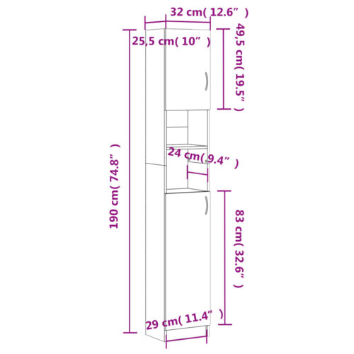 Bathroom Cabinet White 32x25.5x190cm Engineered Wood - Image 11