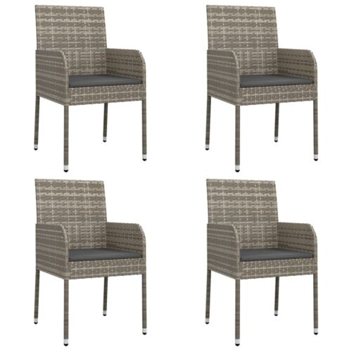 5-Piece Garden Dining Set with Cushions Black Grey Poly Rattan Wicker Outdoor Patio Furniture - Image 3