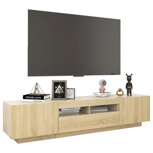 LED RGB Lights Wooden TV Cabinet Entertainment Unit Stand Storage Rack Shelf Oak - Image 6