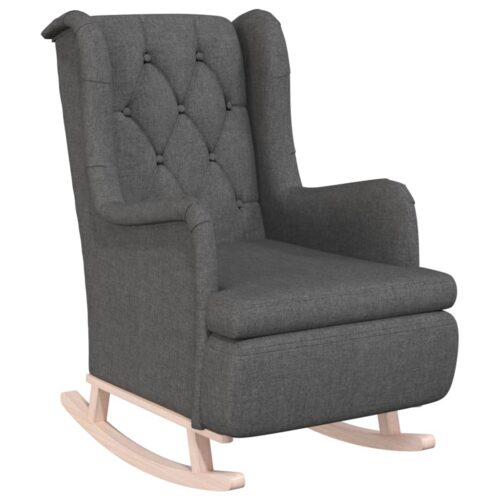 Armchair with Solid Rubber Wood Rocking Legs Dark Grey Fabric - Image 2