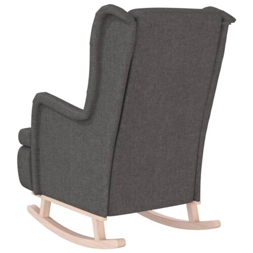Armchair with Solid Rubber Wood Rocking Legs Dark Grey Fabric - Image 5