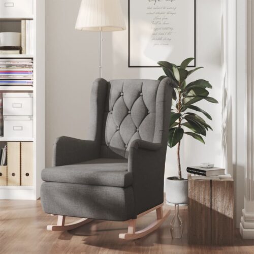 Armchair with Solid Rubber Wood Rocking Legs Dark Grey Fabric - Image 9