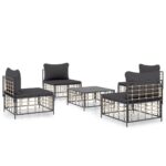 5-Piece Garden Lounge Set with Cushions Anthracite Poly Rattan