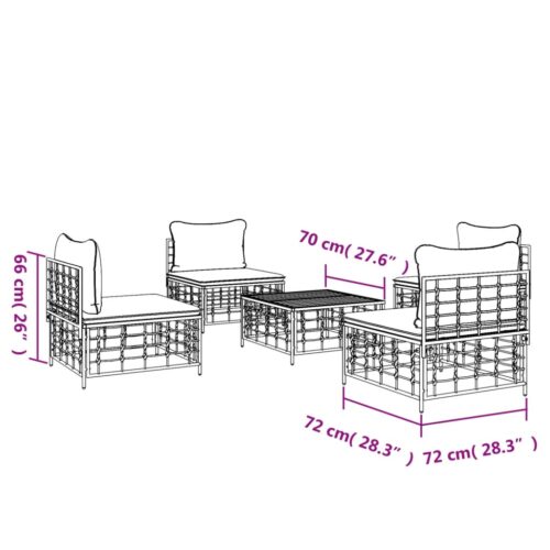 5-Piece Garden Lounge Set with Cushions Anthracite Poly Rattan - Image 8