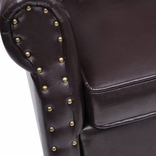 Armchair with Footstool Dark Brown Faux Leather - Image 5