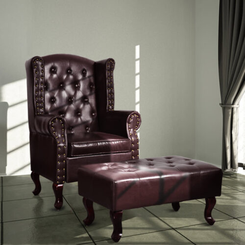Armchair with Footstool Dark Brown Faux Leather - Image 7