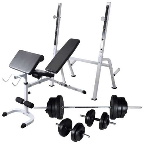 Workout Bench with Weight Rack Barbell Dumbbell Set 60.5kg