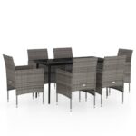 7-Piece Garden Dining Set with Cushions Grey Black Outdoor Patio Lounge Furniture