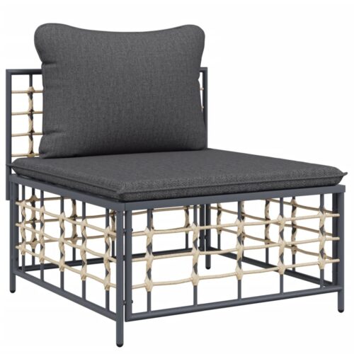 7-Piece Garden Lounge Set with Cushions Anthracite Poly Rattan - Image 5