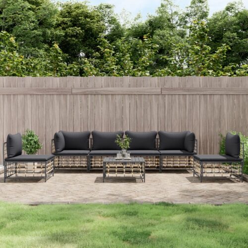 7-Piece Garden Lounge Set with Cushions Anthracite Poly Rattan - Image 10