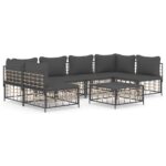 7-Piece Garden Lounge Set with Cushions Anthracite Poly Rattan