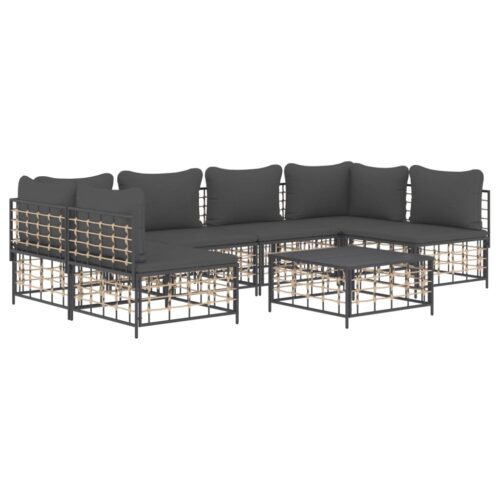 7-Piece Garden Lounge Set with Cushions Anthracite Poly Rattan - Image 3