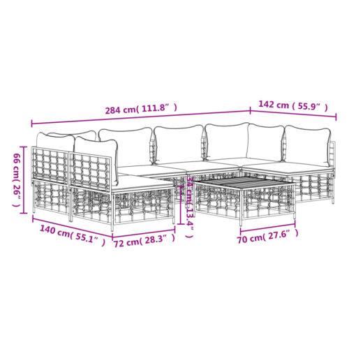 7-Piece Garden Lounge Set with Cushions Anthracite Poly Rattan - Image 9