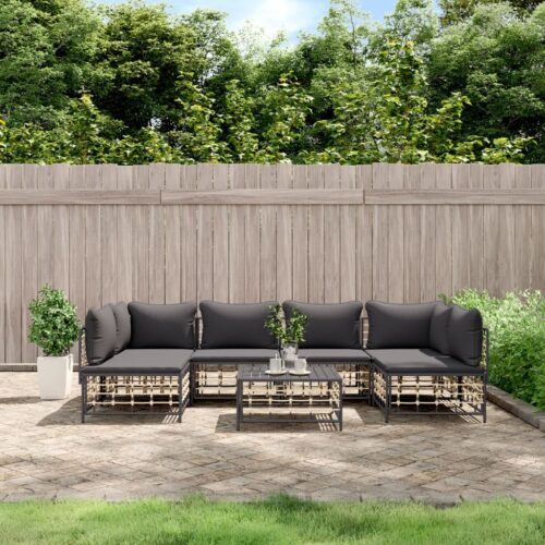 7-Piece Garden Lounge Set with Cushions Anthracite Poly Rattan - Image 10