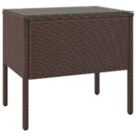 Side Table Brown 53x37x48cm Poly Rattan Tempered Glass