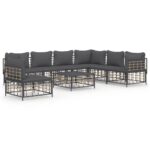 8-Piece Garden Lounge Set with Cushions Anthracite Poly Rattan