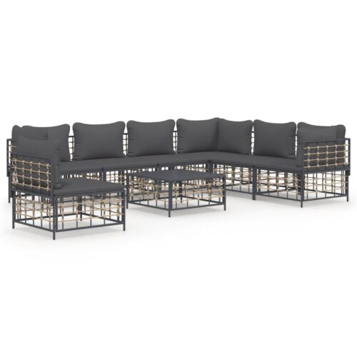 8-Piece Garden Lounge Set with Cushions Anthracite Poly Rattan