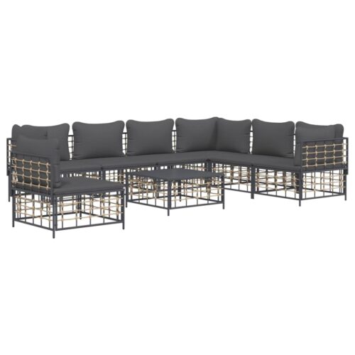 8-Piece Garden Lounge Set with Cushions Anthracite Poly Rattan - Image 3