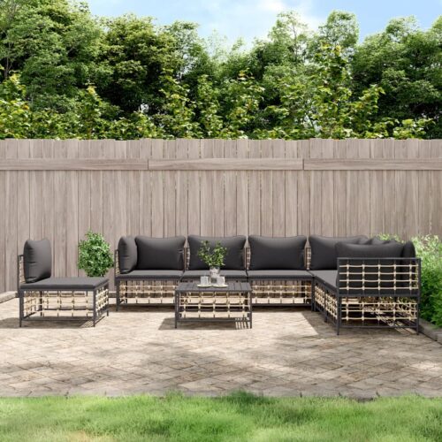 8-Piece Garden Lounge Set with Cushions Anthracite Poly Rattan - Image 10