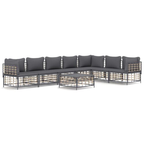 8-Piece Garden Lounge Set with Cushions Anthracite Poly Rattan