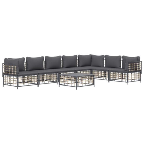 8-Piece Garden Lounge Set with Cushions Anthracite Poly Rattan - Image 3