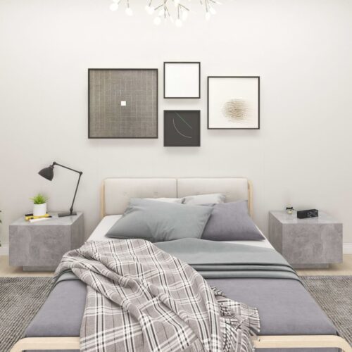 Wooden Bedside Table Storage Side Door Cabinet Bedroom Nightstand Concrete Grey - Image 9