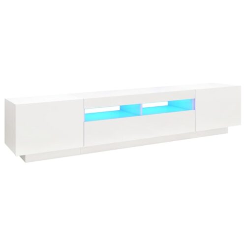 LED RGB Lights Wooden TV Cabinet Entertainment Unit Stand Storage Shelf White