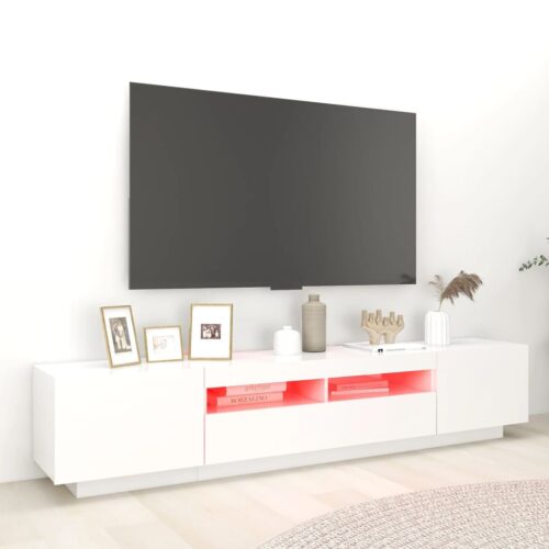 LED RGB Lights Wooden TV Cabinet Entertainment Unit Stand Storage Shelf White - Image 3