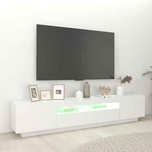 LED RGB Lights Wooden TV Cabinet Entertainment Unit Stand Storage Shelf White - Image 4