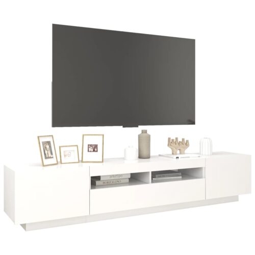 LED RGB Lights Wooden TV Cabinet Entertainment Unit Stand Storage Shelf White - Image 6