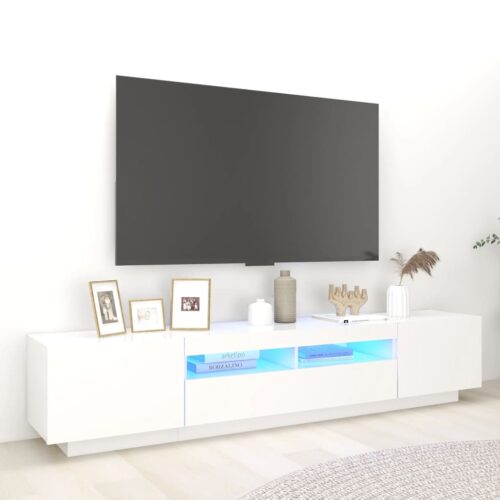 LED RGB Lights Wooden TV Cabinet Entertainment Unit Stand Storage Shelf White - Image 12