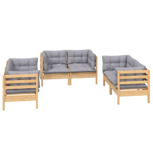 6-Piece Garden Lounge Set with Grey Cushions Pine Wood Outdoor Patio Furniture - Image 2