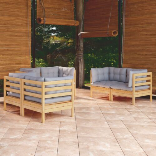 6-Piece Garden Lounge Set with Grey Cushions Pine Wood Outdoor Patio Furniture - Image 8