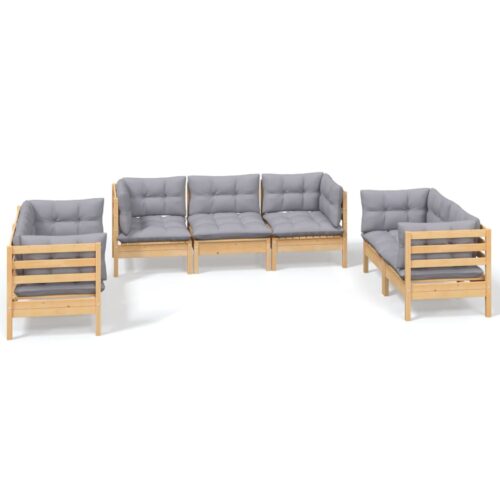 7-Piece Garden Lounge Set with Grey Cushions Pine Wood Outdoor Patio Furniture