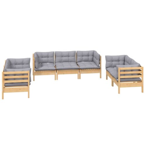 7-Piece Garden Lounge Set with Grey Cushions Pine Wood Outdoor Patio Furniture - Image 6