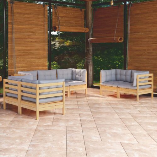 7-Piece Garden Lounge Set with Grey Cushions Pine Wood Outdoor Patio Furniture - Image 7