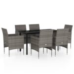 7-Piece Garden Dining Set with Cushions Grey Black Outdoor Patio Lounge Furniture