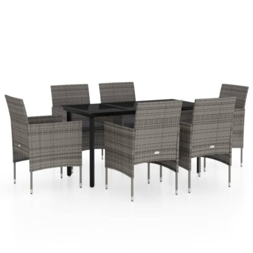 7-Piece Garden Dining Set with Cushions Grey Black Outdoor Patio Lounge Furniture