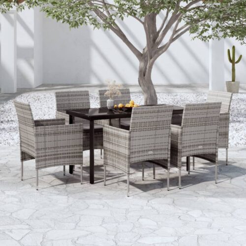 7-Piece Garden Dining Set with Cushions Grey Black Outdoor Patio Lounge Furniture - Image 9