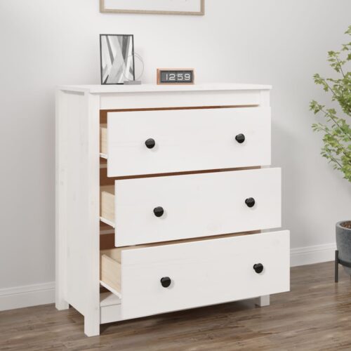 Sideboard White 70x35x80cm Solid Wood Pine - Image 3